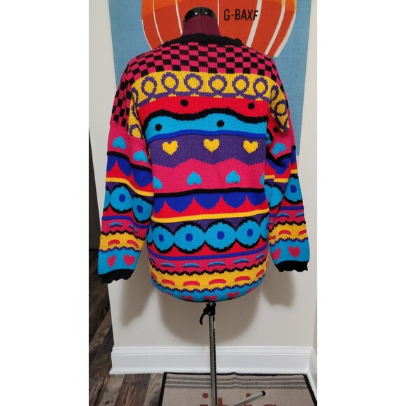 Women's Adele Knitwear USA VTG Knitted Sweater Color Block Hearts Geometric XL - Picture 2 of 10